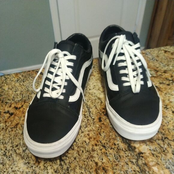 Rare Ribbed Vans Mens Black 500714 Lace Up Low Top Leather Shoes M 7 W 8.5 - Picture 2 of 12